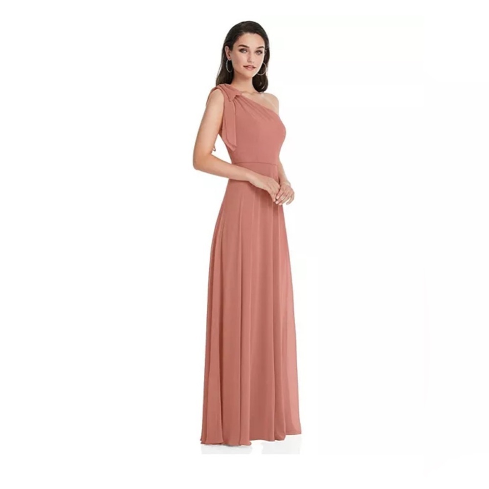 New After Six Womens Draped One-Shoulder Maxi Dress with Scarf Bow Size 4R - Picture 3 of 3